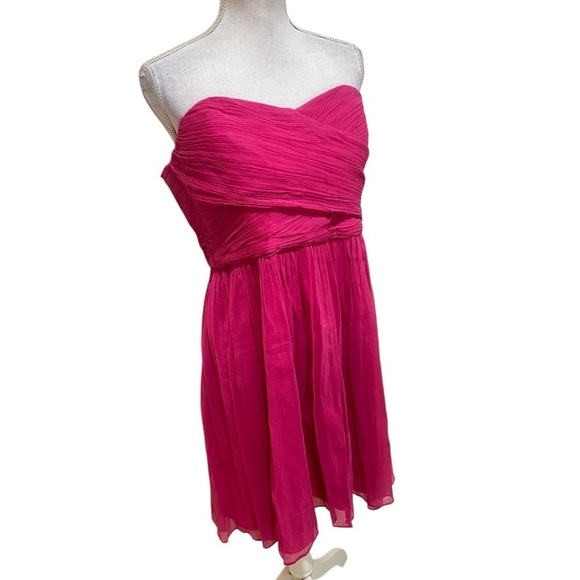 NWT J Crew hot fuchsia pink 100% silk lined strapless mini dress full skirt 16 - Picture 3 of 12